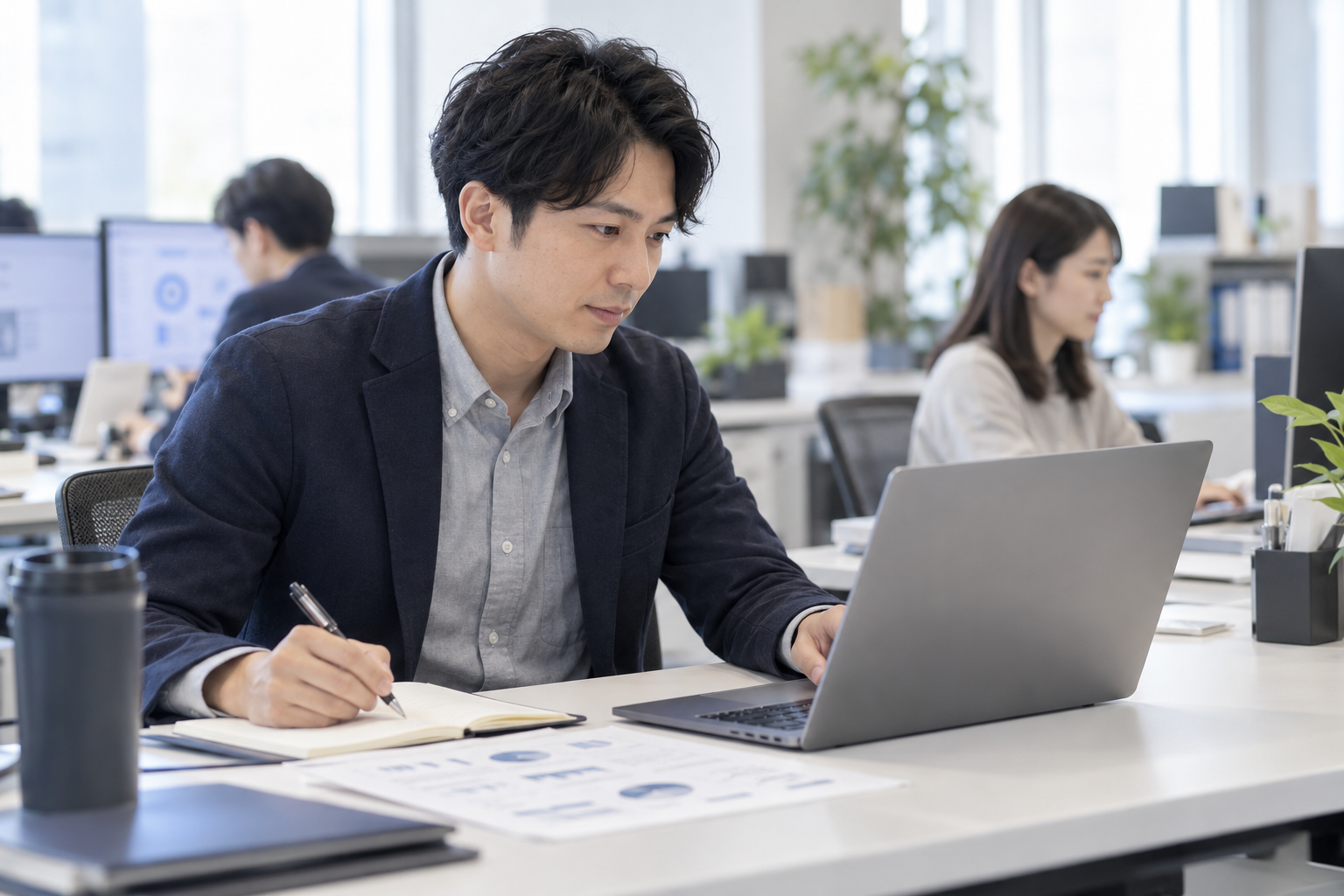 仕事風景のイメージ（AI生成・架空の人物と職場）
