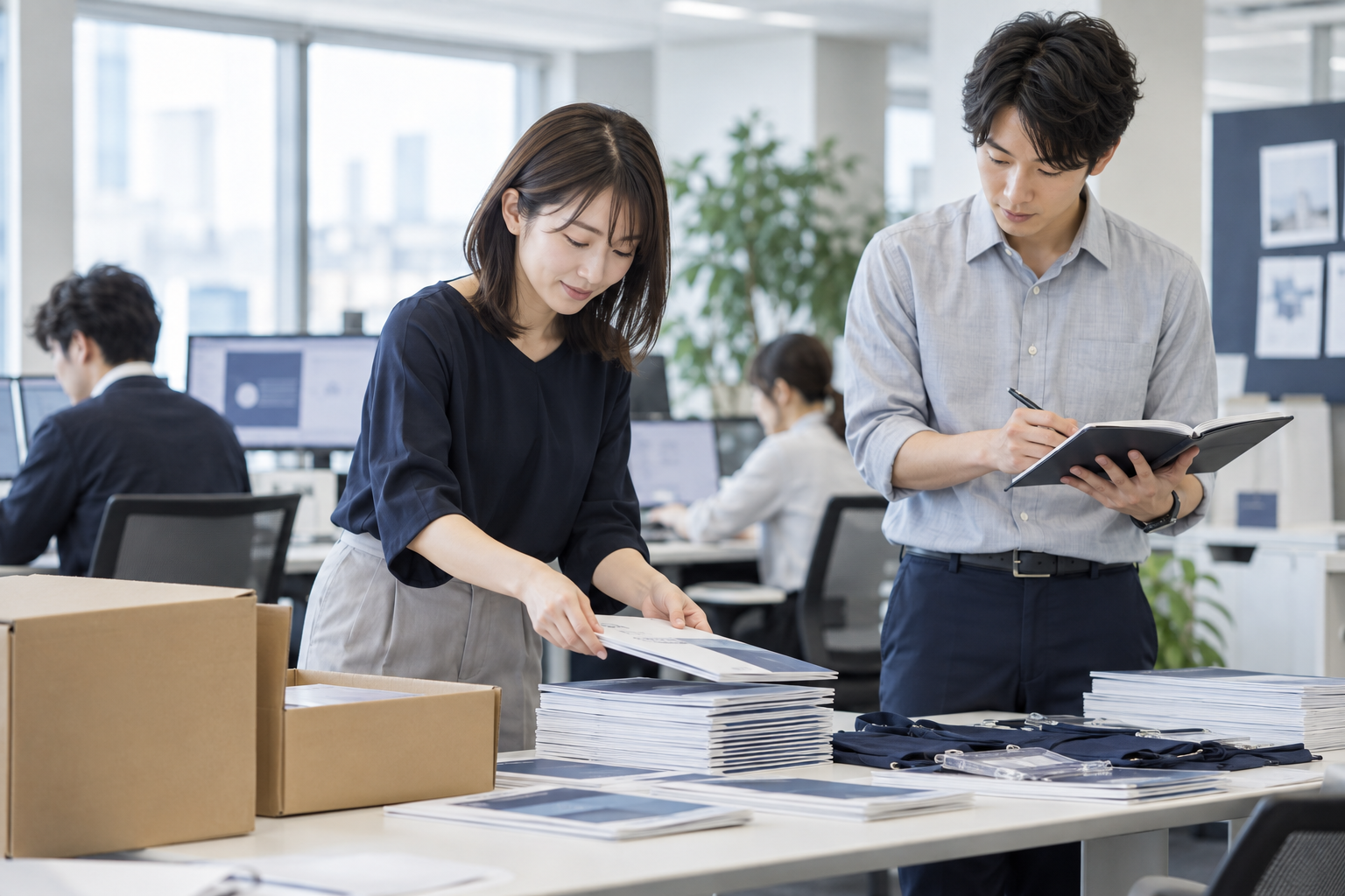 仕事風景のイメージ（AI生成・架空の人物と職場）