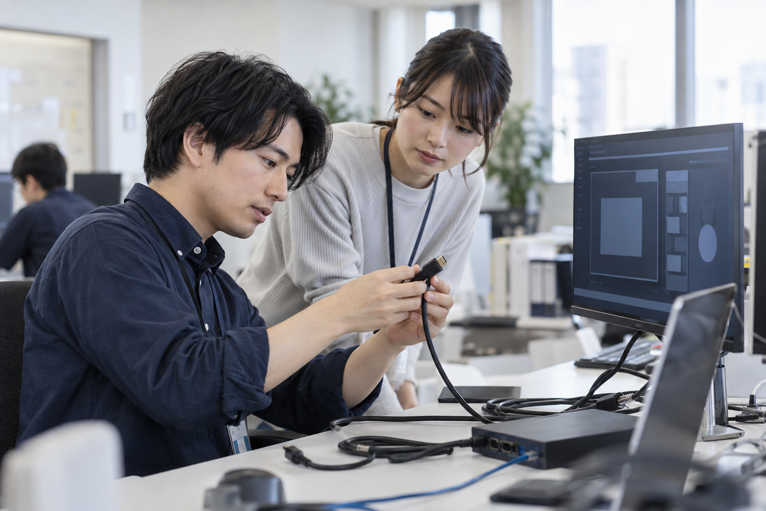 仕事風景のイメージ（AI生成・架空の人物と職場）