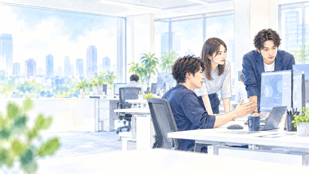 採用情報の職場イメージ(AI生成のイラスト)